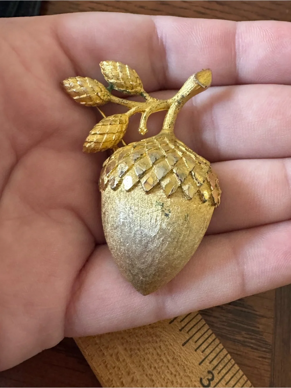 Vintage Mamselle Acorn Brooch Pin Gold Tone Statement Large Faceted Golden